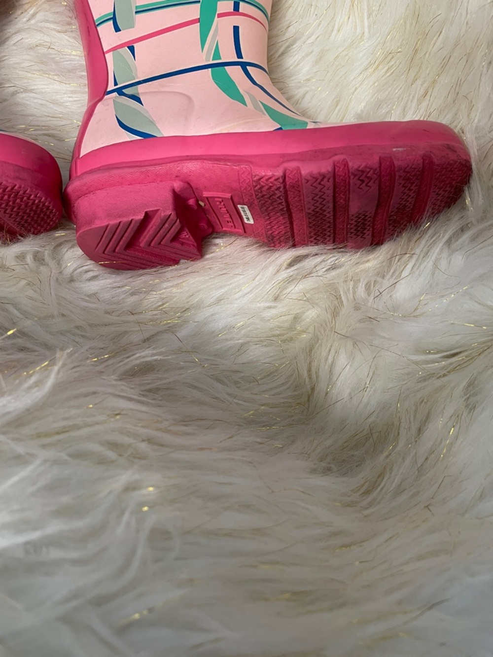 Hunter Pink and Teal Patterned Kids Rain Boots - Picture 7 of 13